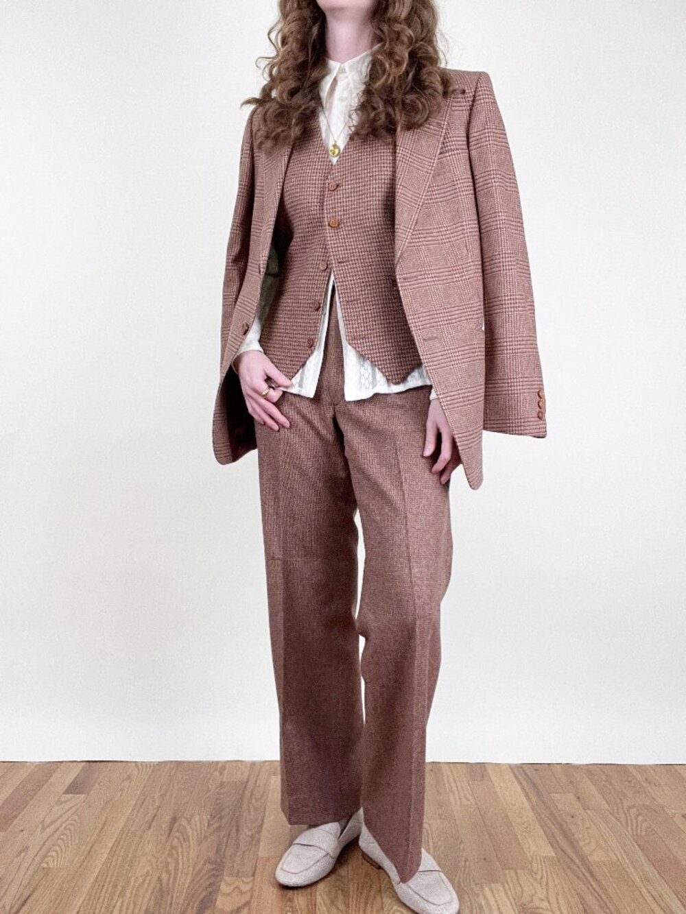 Vintage 3 Piece Suit Union Made Plaid Houndstooth Vest Trousers Blazer Academia